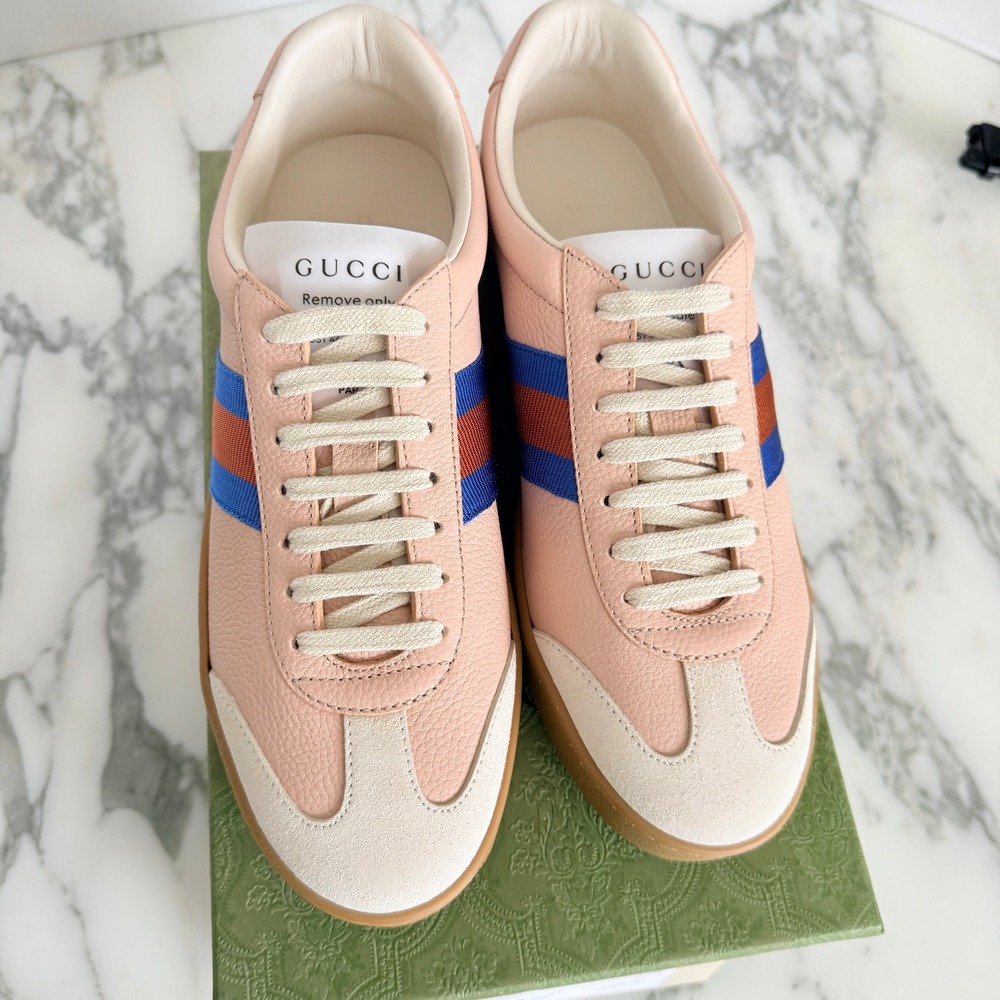 Gucci 858532 G74 Miro Soft Sneaker Pink Leather Blue Red Web Sz 40